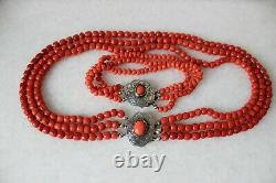 Vintage Red Coral Set Necklace and Bracelet Natural Undyed Beads Dutch Clasp