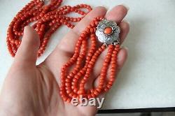 Vintage Red Coral Set Necklace and Bracelet Natural Undyed Beads Dutch Clasp