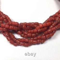 Vintage Red-Orange Coral Necklace 9 Strands 21 Long