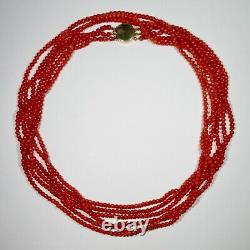 Vintage Retro 14K Gold Ox-Blood Red Coral Bead 36 Opera Three Strand Necklace