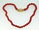 Vintage Retro 1940s Sardinian Red Coral Bead Diamond Necklace In 18k Yellow Gold
