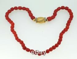 Vintage Retro 1940s Sardinian Red Coral Bead Diamond Necklace in 18K Yellow Gold