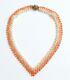 Vintage Retro Mid-century Woven V Shape Pink Coral Bead Necklace Gold Gilt Clasp