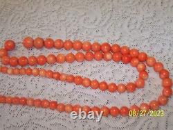 Vintage Salmon Angel Skin Coral Graduated 32 Beaded Necklace