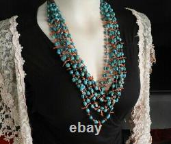 Vintage Santo Domingo Heishi Coral Turquoise Necklace Pueblo Jewelry
