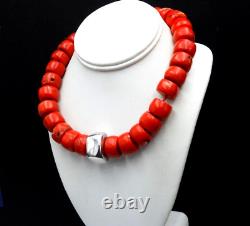 Vintage Sebbag Coral Necklace Electroform Statement 925 Sterling Silver Jewelry