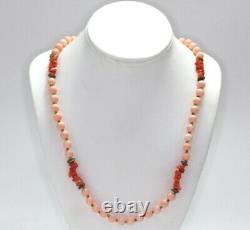 Vintage Signed Miriam Haskell Faux Genuine Coral Bead Necklace