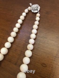 Vintage Silver Clasp Angel Skin Coral Graduated Bead Necklace