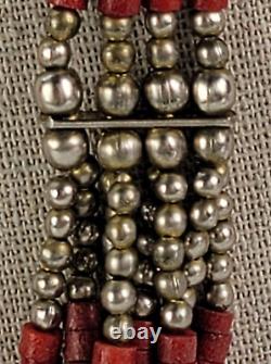 Vintage Silver-Tone Dark Red Coral Bead Necklace 22 in Hook Clasp