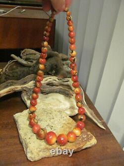 Vintage Silver tone Coated Apple Coral Graduated bead Beaded Necklace 87