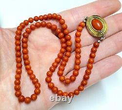Vintage Solid 8K Yellow Gold Clasp Natural Mediterranean Red Coral Bead Necklace