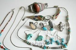 Vintage Southwest Jewelry Lot sterling silver turquoise bead some Native made