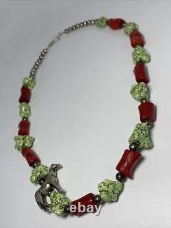Vintage Southwestern Turquoise & Coral Beaded Horse Necklace