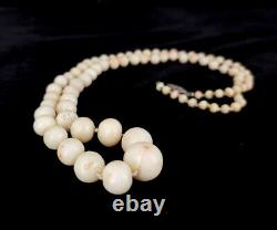 Vintage Sterling 14k Natural Angel Skin Coral 34.5g Pink 5.5mm Bead Necklace 30