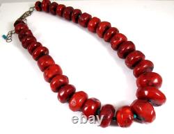 Vintage Sterling Large Bamboo Coral Turquoise Bead Necklace