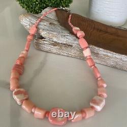 Vintage Sterling Silver 925 Salmon Pink White Angel Skin Coral Beaded Necklace