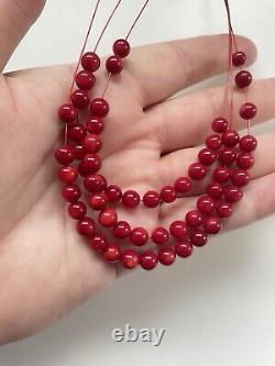 Vintage Sterling Silver & Blood Red Bamboo Coral Multi Strand Necklace 16.5