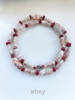 Vintage Sterling Silver Hardstone Brecciated Jasper & Red Coral Necklace