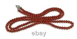 Vintage Sterling Silver Red Natural Coral Beaded Necklace 23.1/2 10.50g