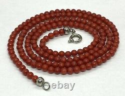 Vintage Sterling Silver Red Natural Coral Beaded Necklace 23.1/2 10.50g