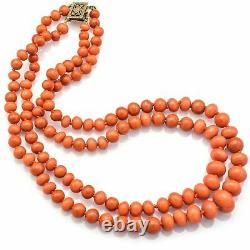 Vintage Sterling Silver Salmon Coral Round Beaded Double-Strand Necklace 35.1G