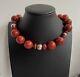 Vintage Sterling Silver Xxl Red Sponge Coral Beads Necklace Choker 17.3 44 Cm