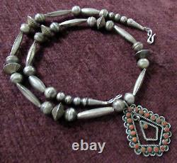 Vintage Sterling Zuni Bench Beads Necklace 19.5 Inches, 26 Grams