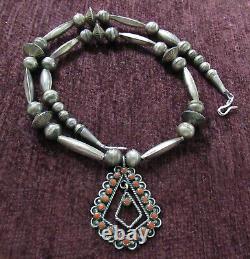 Vintage Sterling Zuni Bench Beads Necklace 19.5 Inches, 26 Grams