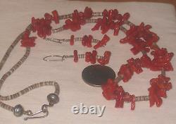 Vintage Striking Red Coral Heishi Shell and Bench Beads Necklace & Earrings Set