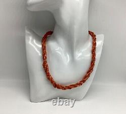 Vintage Three Strand Natural Coral Bead Solid Silver Clasp Necklace Chinese