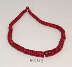 Vintage Tibetan Chinese Heavy Graduated Red Dyed Coral Bead Tribal Necklace