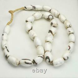 Vintage Tibetan Sacred White Conch Shell Turquoise Coral Inlay Bead Necklace 30