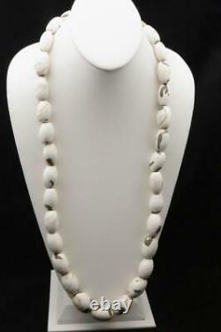 Vintage Tibetan Sacred White Conch Shell Turquoise Coral Inlay Bead Necklace 30