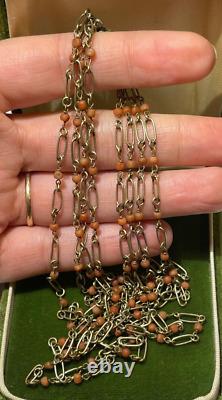 Vintage Tiny Natural Red Salmon Coral Beads Chinese Zodiac Rat Necklace 11B 5. 5