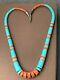 Vintage Turquoise Coral Heishi Thick Disc Bead Navajo Sterling 18 Necklace