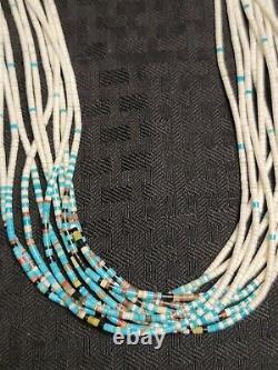 Vintage Turquoise Sterling Coral Cone 10 Strand Beaded Necklace Stunning