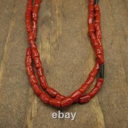 Vintage Two Strand Coral and Sterling Silver Necklace