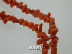 Vintage Two Strand Stick Coral & Bead Necklace Barrel Clasp Graduated 16 1/2