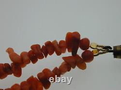 Vintage Two Strand Stick Coral & Bead Necklace Barrel Clasp Graduated 16 1/2
