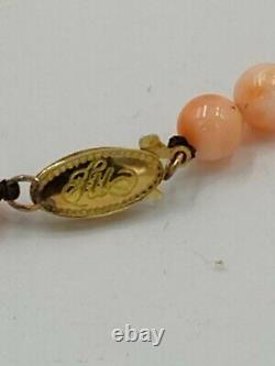 Vintage Undyed Angel Skin Coral Carved Rose Pendant Necklacewith Coral Beads