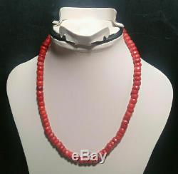 Vintage Undyed Mediterranean Natural Red Coral Necklace Ribbed Bead 20 64 Gr