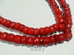 Vintage Undyed Mediterranean Natural Red Coral Necklace Ribbed Bead 20 64 Gr