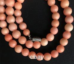 Vintage Unique Genuine Pink Coral Necklace Sterling Silver Filigree Clasp