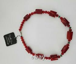 Vintage Unworn Dyed Red Coral Chunky Necklace Sterling Silver Estate Jewelry