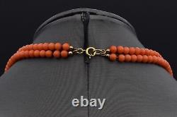 Vintage Venetian Gold Filled Red Coral Multi Strand Beaded Necklace 18.5