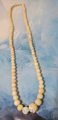 Vintage Victorian Angel Skin Coral Beaded Necklace, Graduated Beads, Blush, 14K