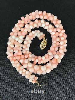 Vintage Victorian Angel Skin Pink Coral Necklace 14k Gold Filigree Clasp