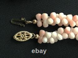 Vintage Victorian Angel Skin Pink Coral Necklace 14k Gold Filigree Clasp