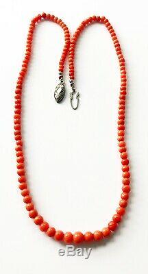 Vintage Victorian Salmon Coral Graduated Beads Necklace Sterling Clasp 18