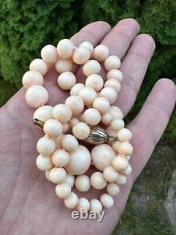 Vintage White Angel Skin Coral White Beaded Necklace clasp silver 77.3 gr